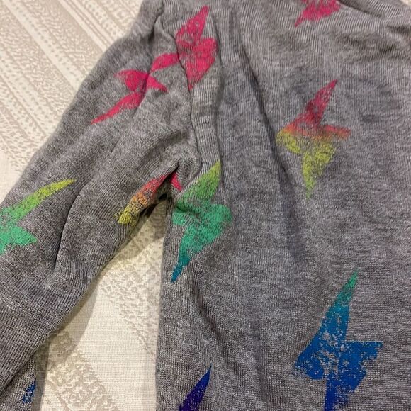 Flowers by Zoe Girls Grey Rainbow Lightning Bolt Ripped Sweatshirt - Picture 6 of 6
